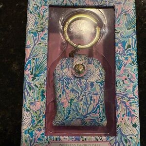 Lilly Pulitzer Wireless Earbud Case Keychain - Pastel Blue Pink Green Reef Print
